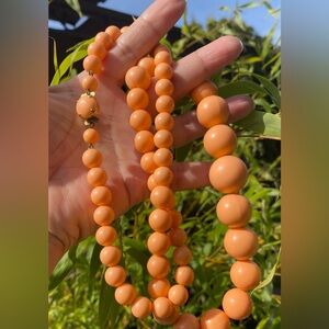 Necklace Graduated Beads Plastic West Germany Stamp Round Clasp Peach 29”